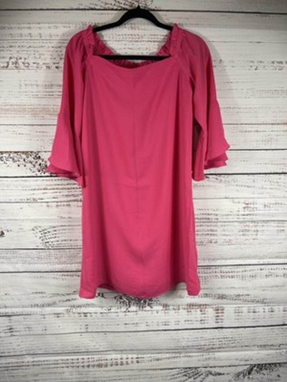 Trina Turk Dress Womens Small Pink Off Shoulder Bell Sleeve Shift Short Lined